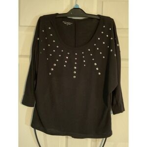 Metaphor Black Studded Scoop Neck Dolman Sleeve Top Small RN 15099